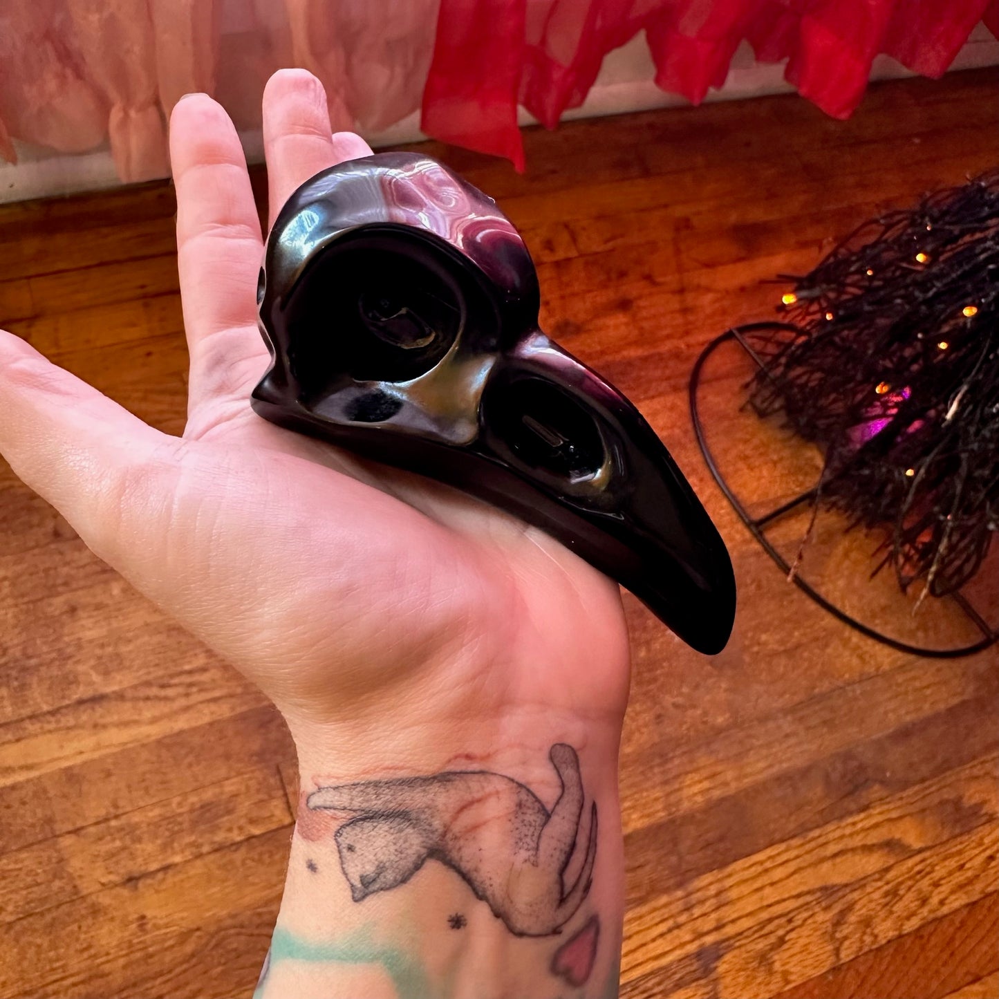 Black Obsidian Crow Skull